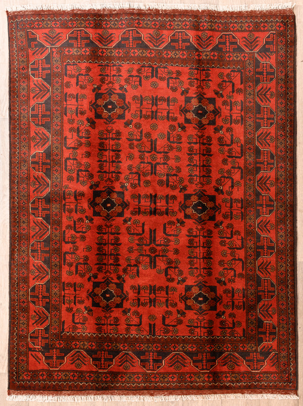 Red Afghan Khal Wool Rug 195cm x 147cm