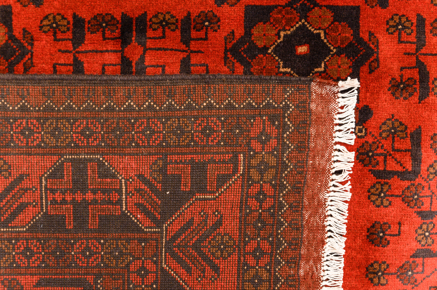 Red Afghan Khal Wool Rug 195cm x 147cm
