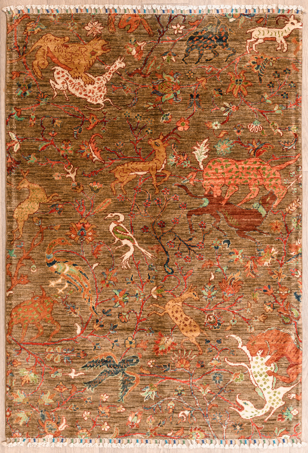 Taupe Pictorial Afghan Chobi Wool Rug 179cm x 124xm