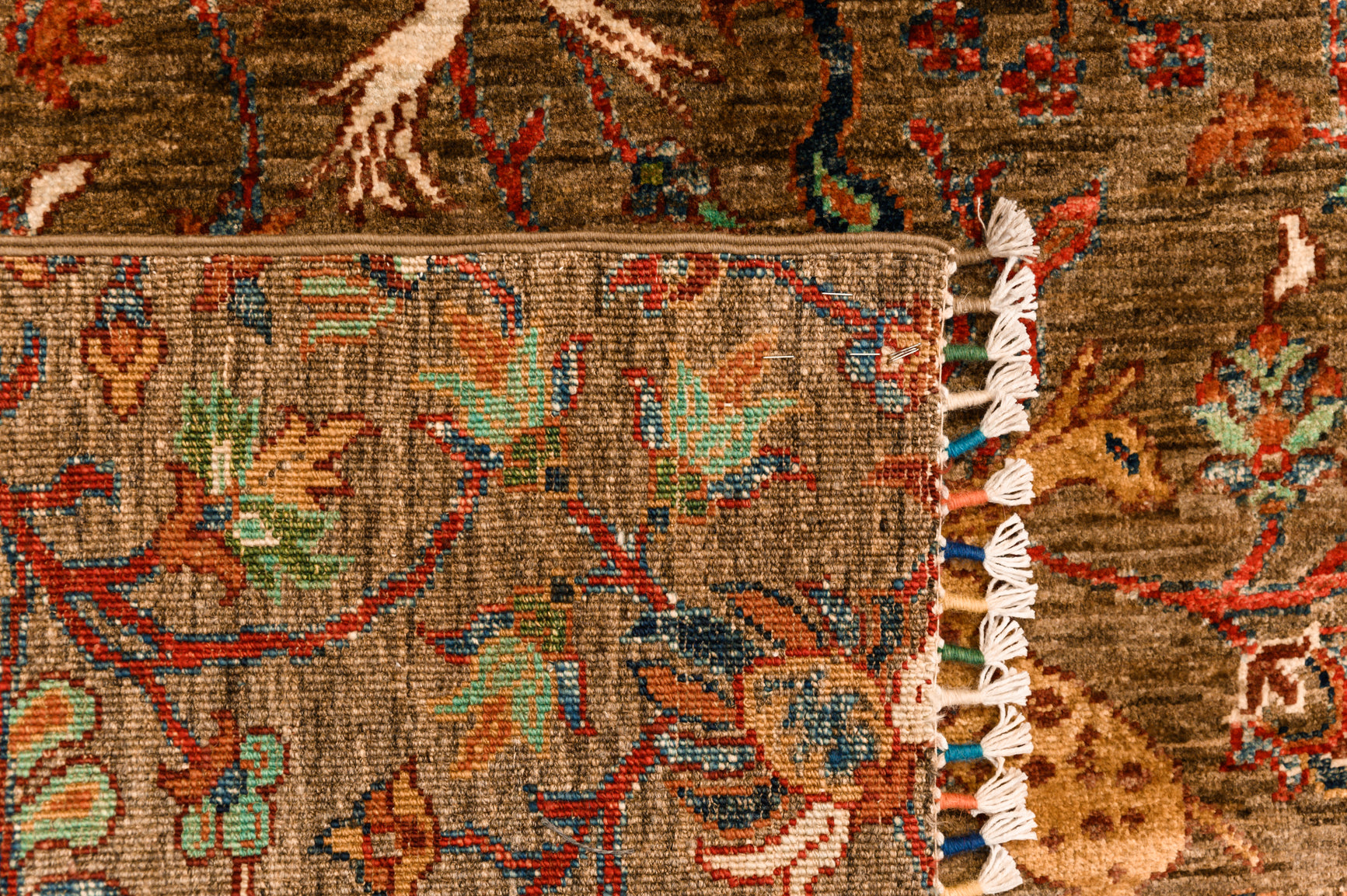 Taupe Pictorial Afghan Chobi Wool Rug 179cm x 124xm