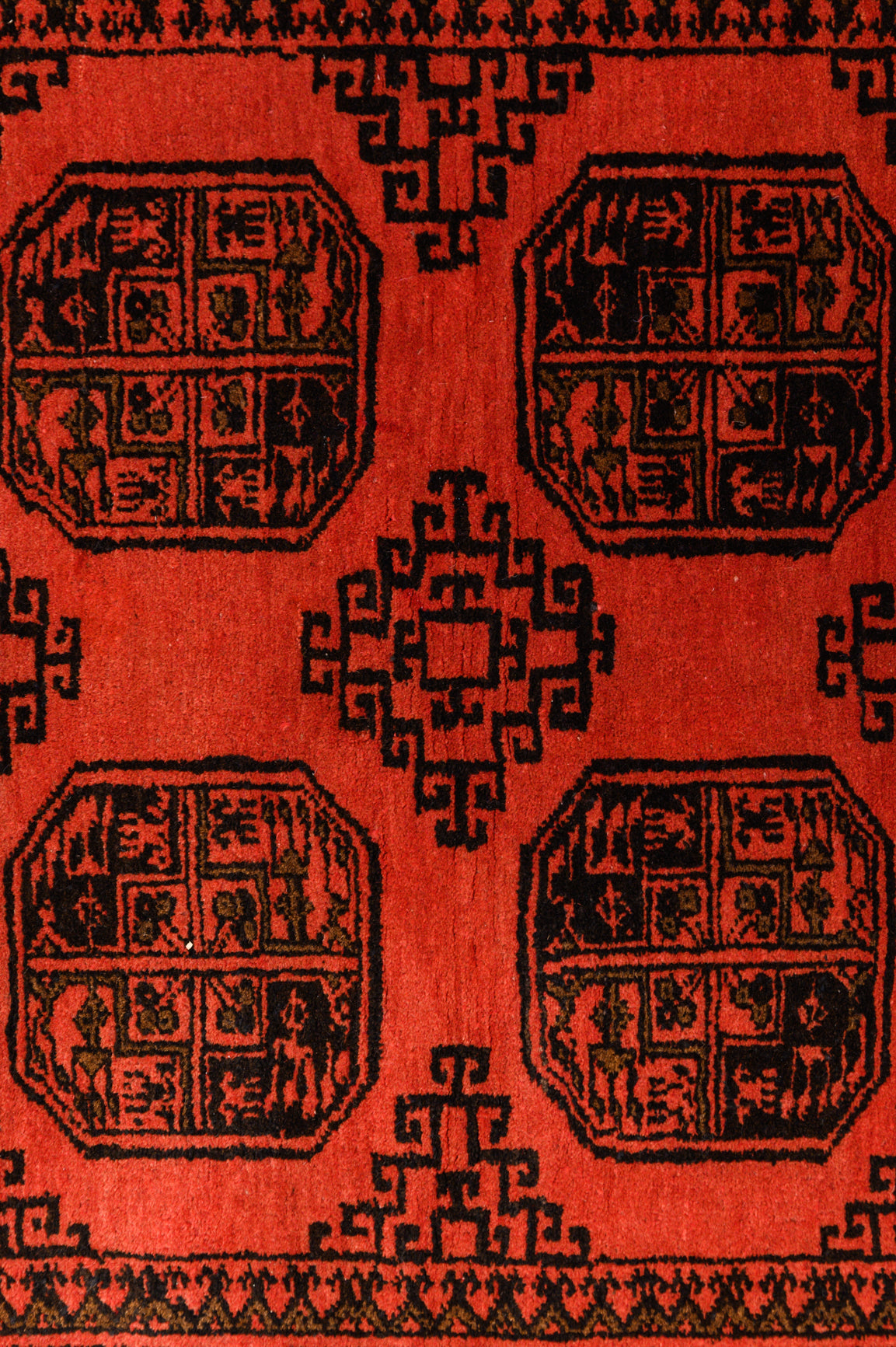 Light Red c.1950's Afghan Turkoman Wool Runner 258cm x 85cm