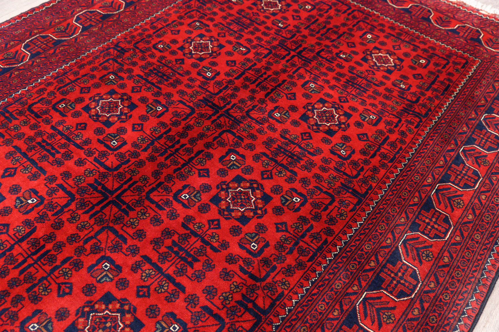 Red Fine Afghan Khamyab Wool Rug 241cm x 168cm