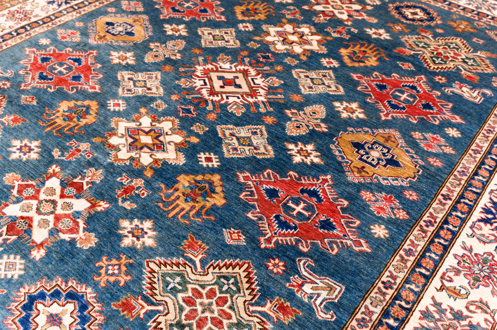 Blue Fine Super Kazak Wool Rug 298cm x 253cm