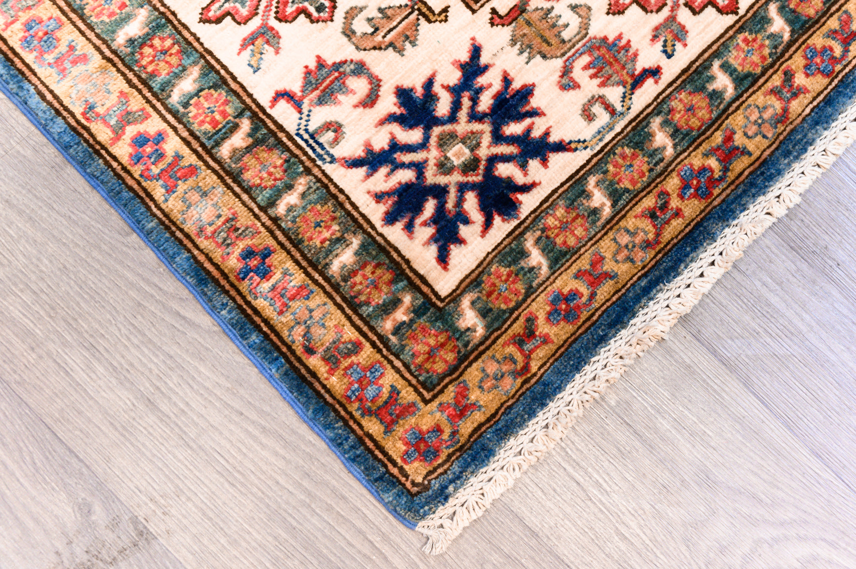 Blue Fine Super Kazak Wool Rug 298cm x 253cm