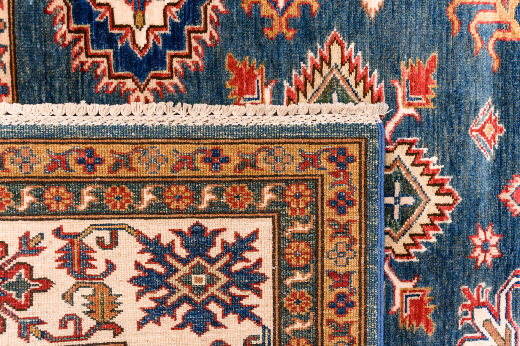 Blue Fine Super Kazak Wool Rug 298cm x 253cm