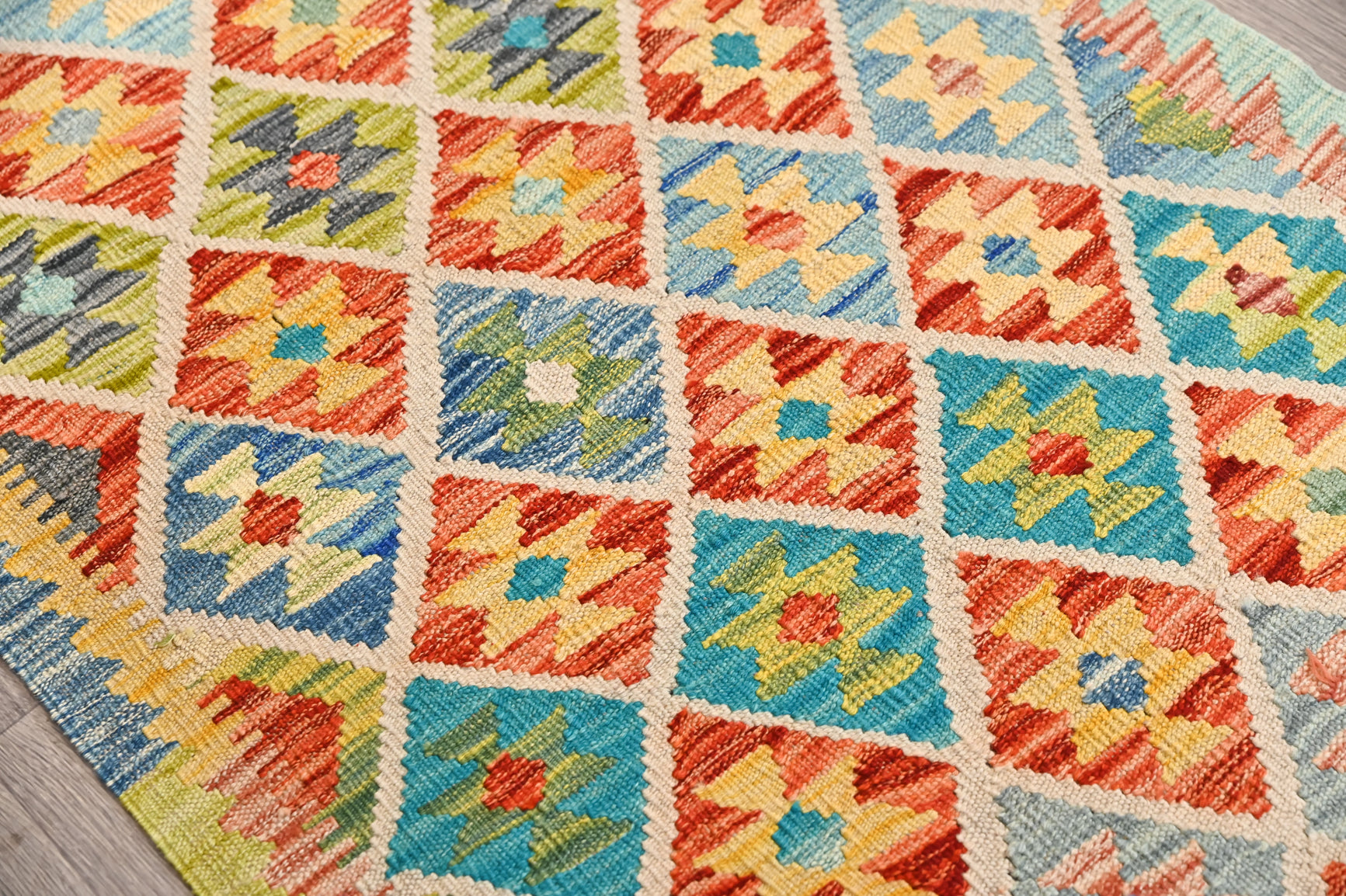 Multicolour Afghan Boho Kilim Wool Runner 389cm x 78cm