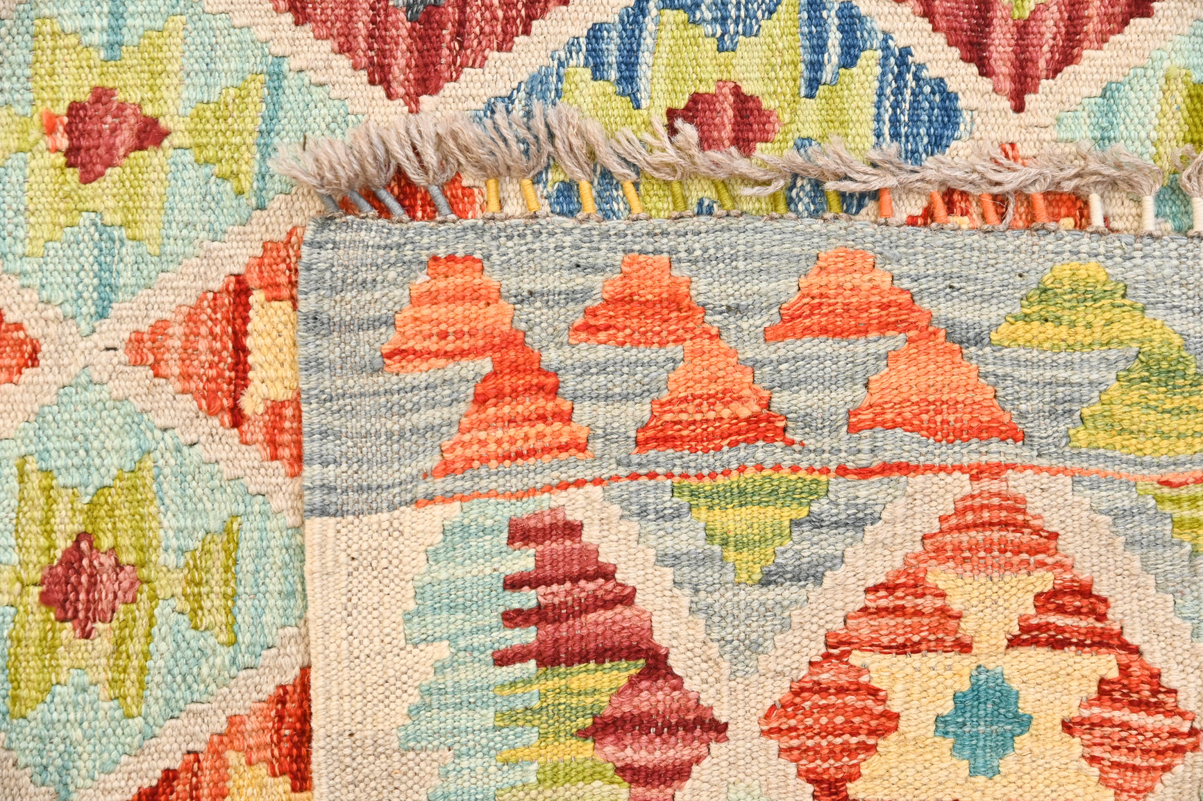 Multicolour Afghan Boho Kilim Wool Runner 389cm x 78cm