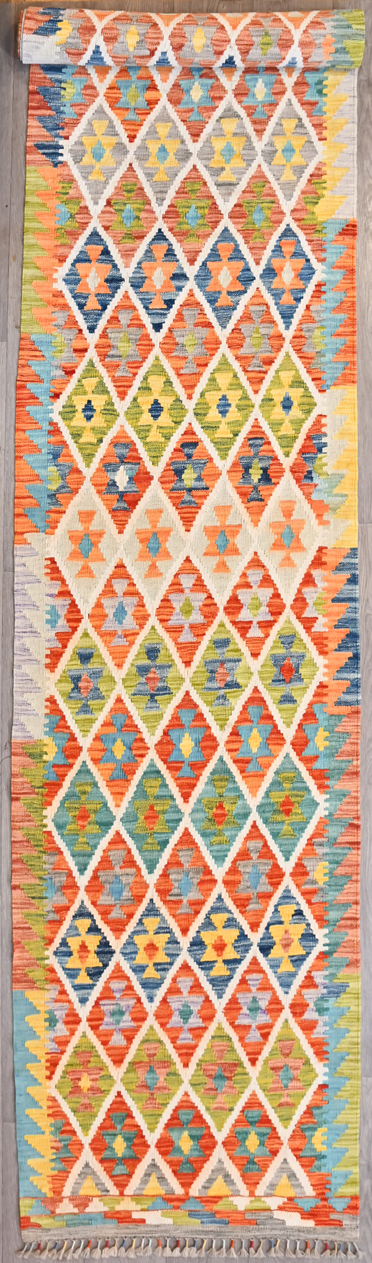 XL Multicolour Afghan Boho Kilim Wool Runner 486cm x 80cm