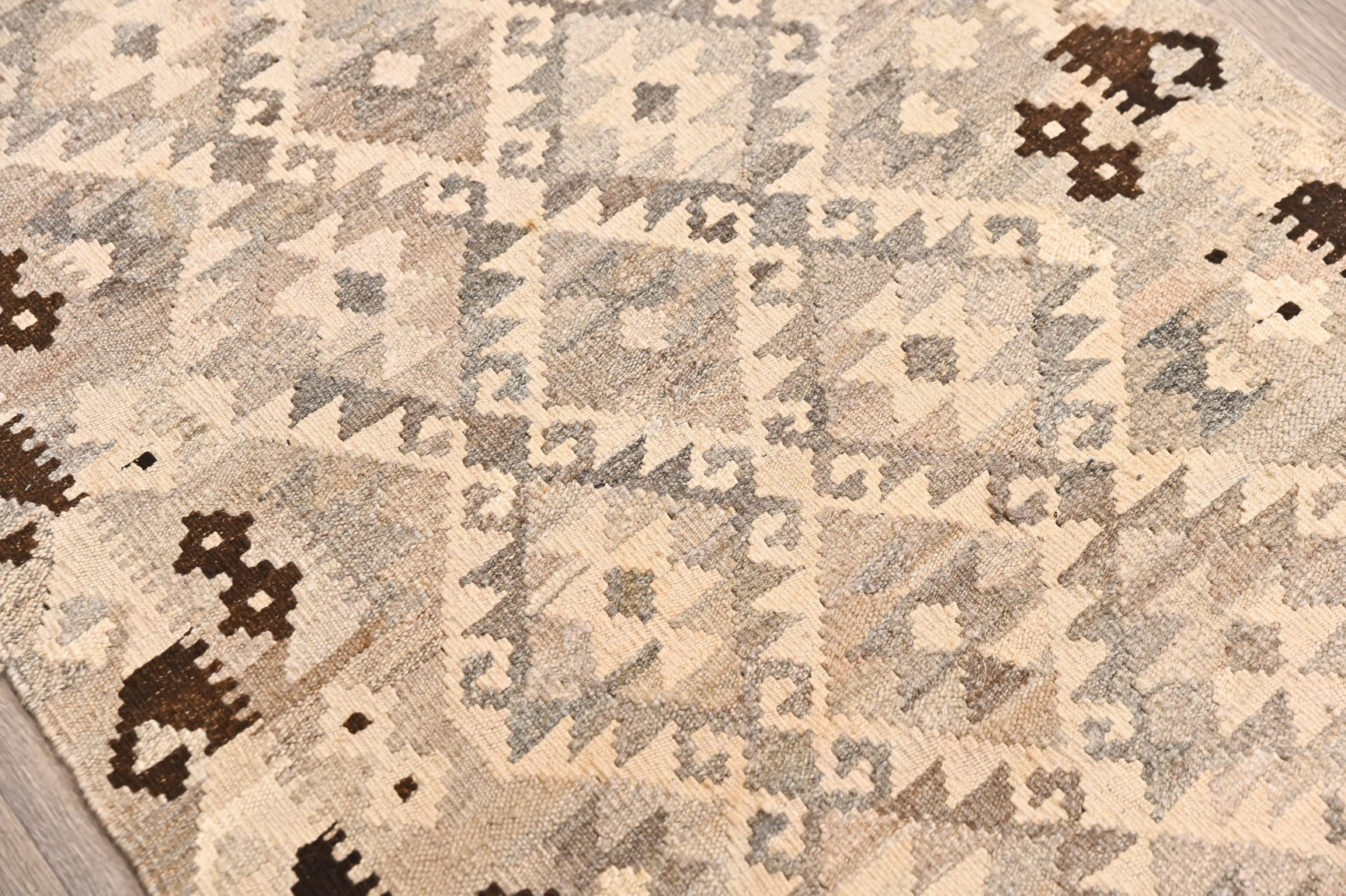 Grey Afghan Kilim Wool Runner 295cm x 79cm