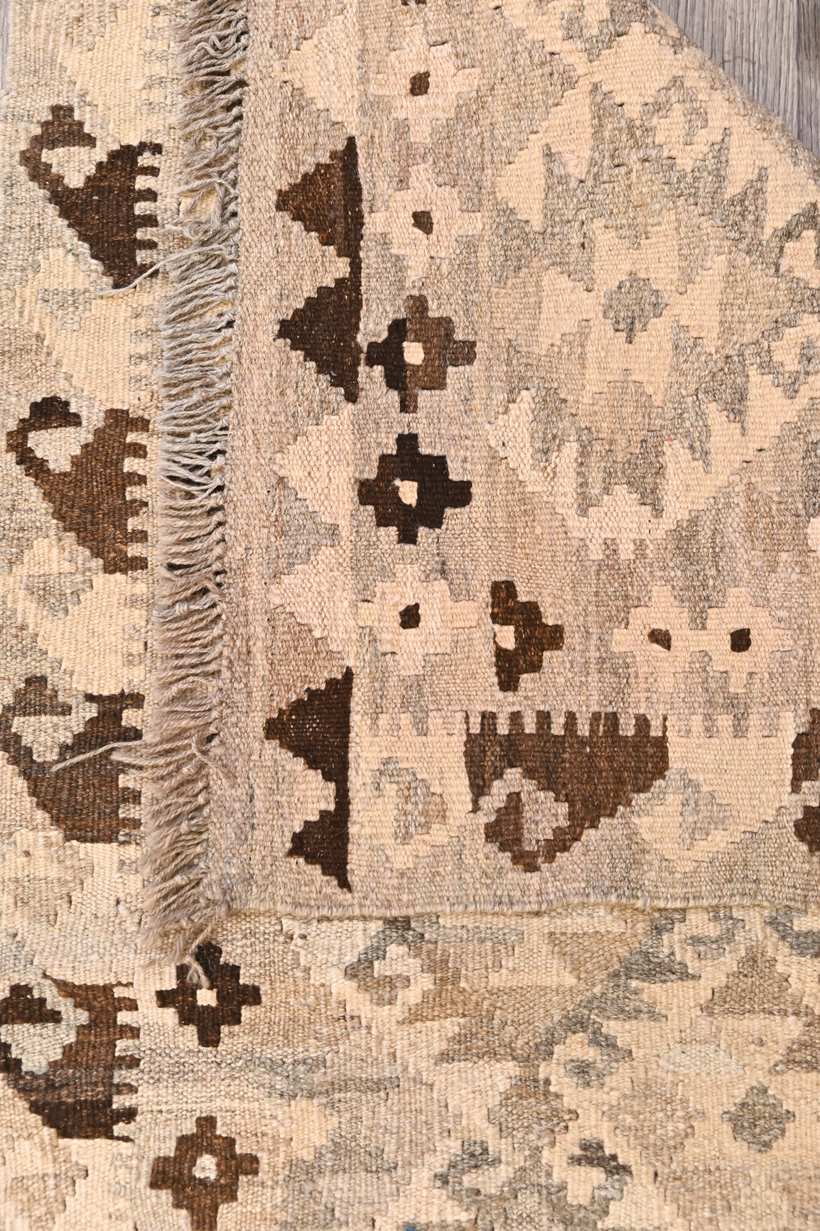 Grey Afghan Kilim Wool Runner 295cm x 79cm