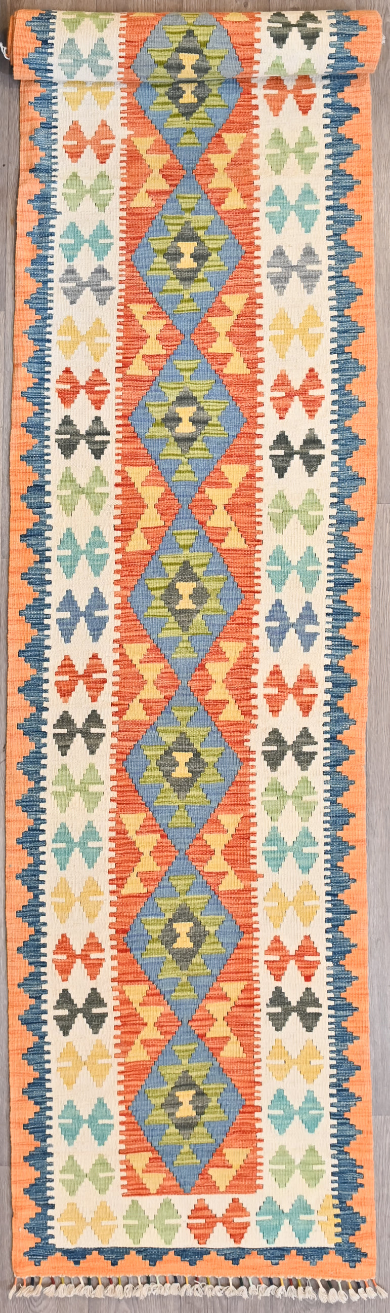 XL Multicolour Afghan Boho Kilim Wool Runner 481cm x 80cm