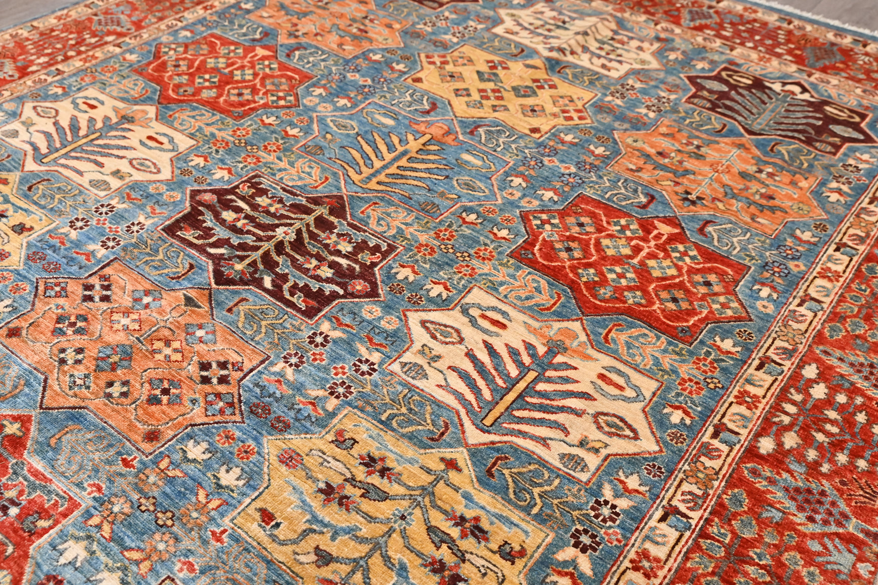 Fine Blue Afghan Chobi Wool Rug 291cm x 241cm