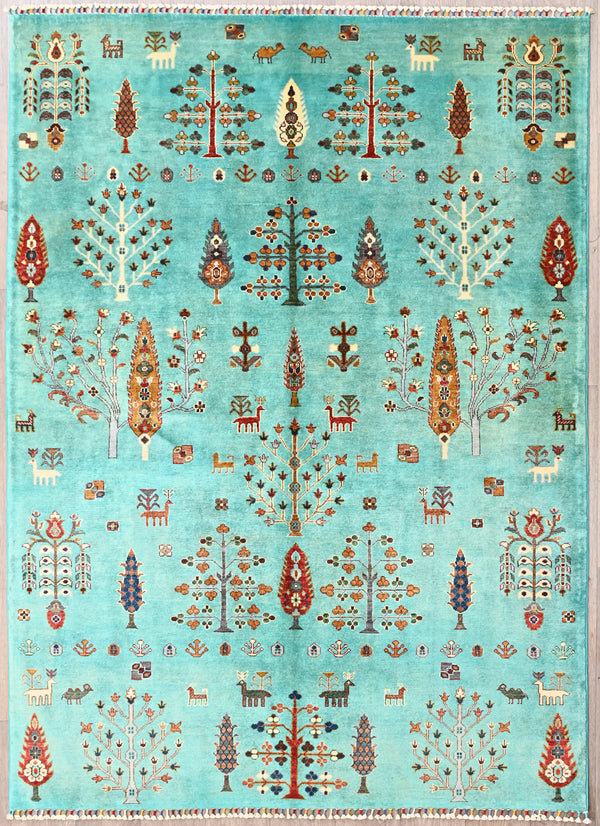 Turquoise Fine Sultani Afghan Chobi Wool Rug 243cm x 177cm