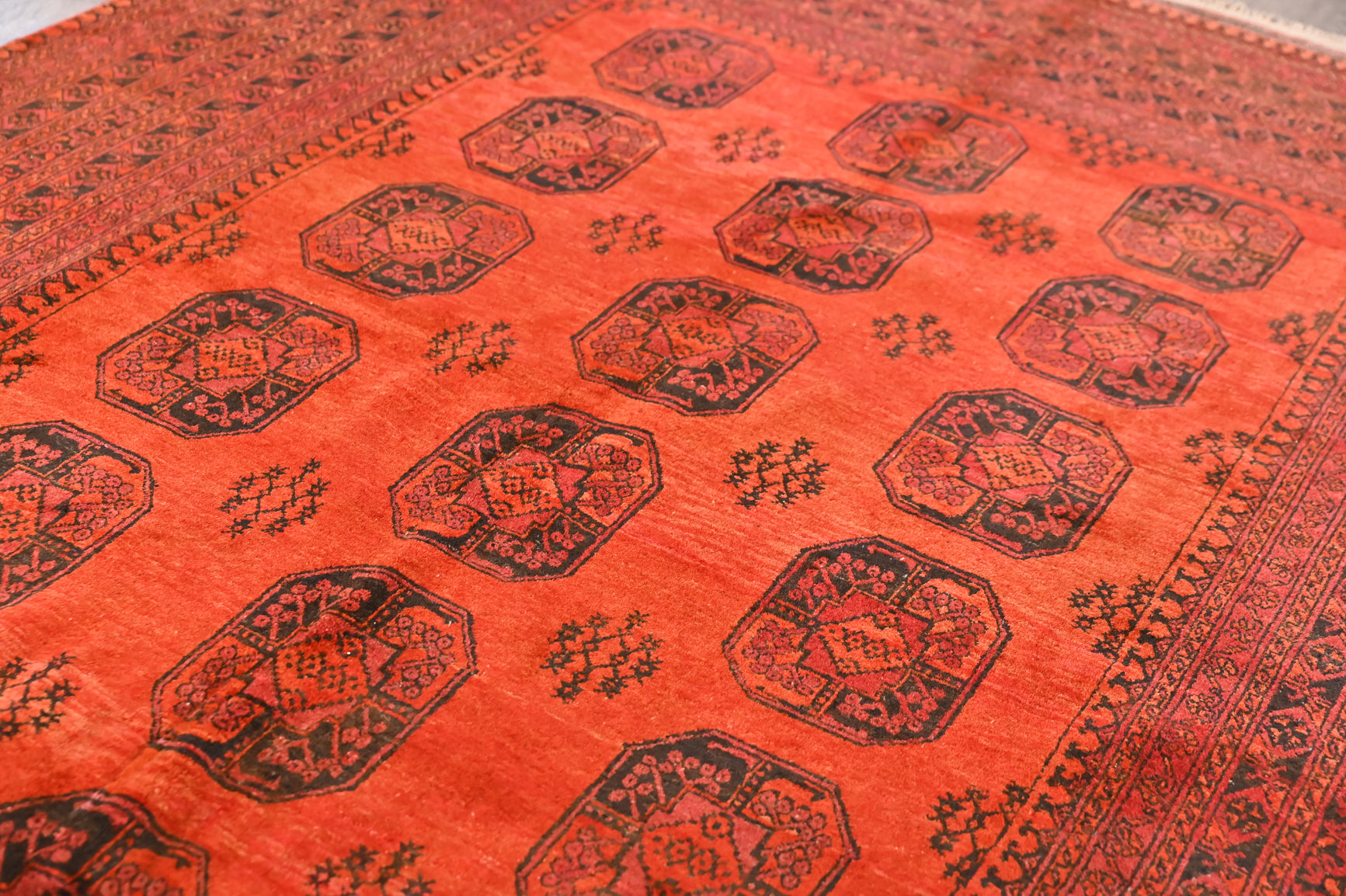 Vintage Afghan Turkoman Wool Rug 282cm x 205cm