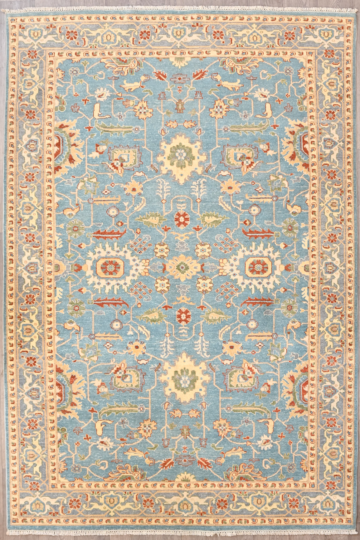 Light Blue Afghan Chobi Wool Rug 291cm x 197cm