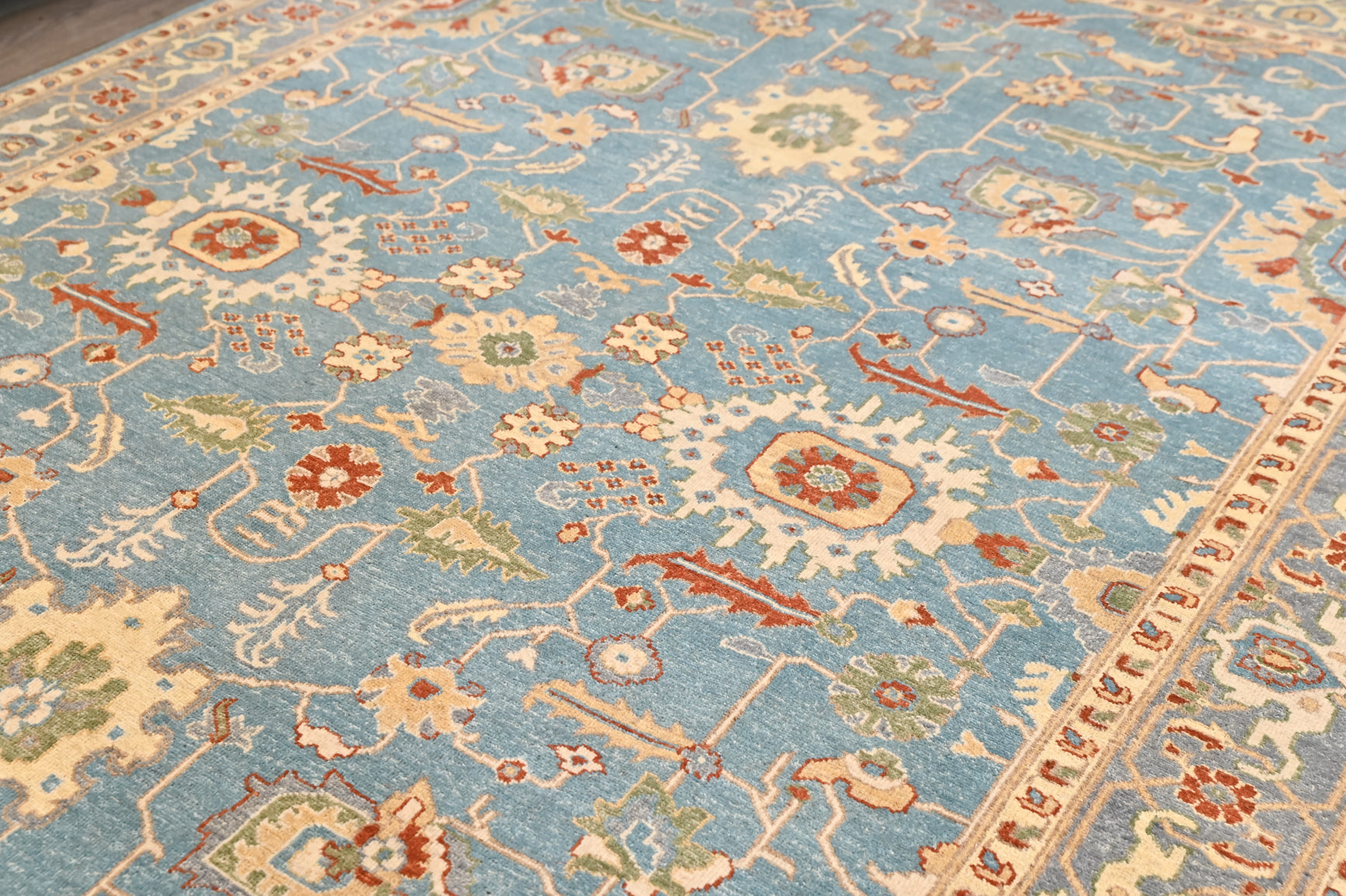 Light Blue Afghan Chobi Wool Rug 291cm x 197cm