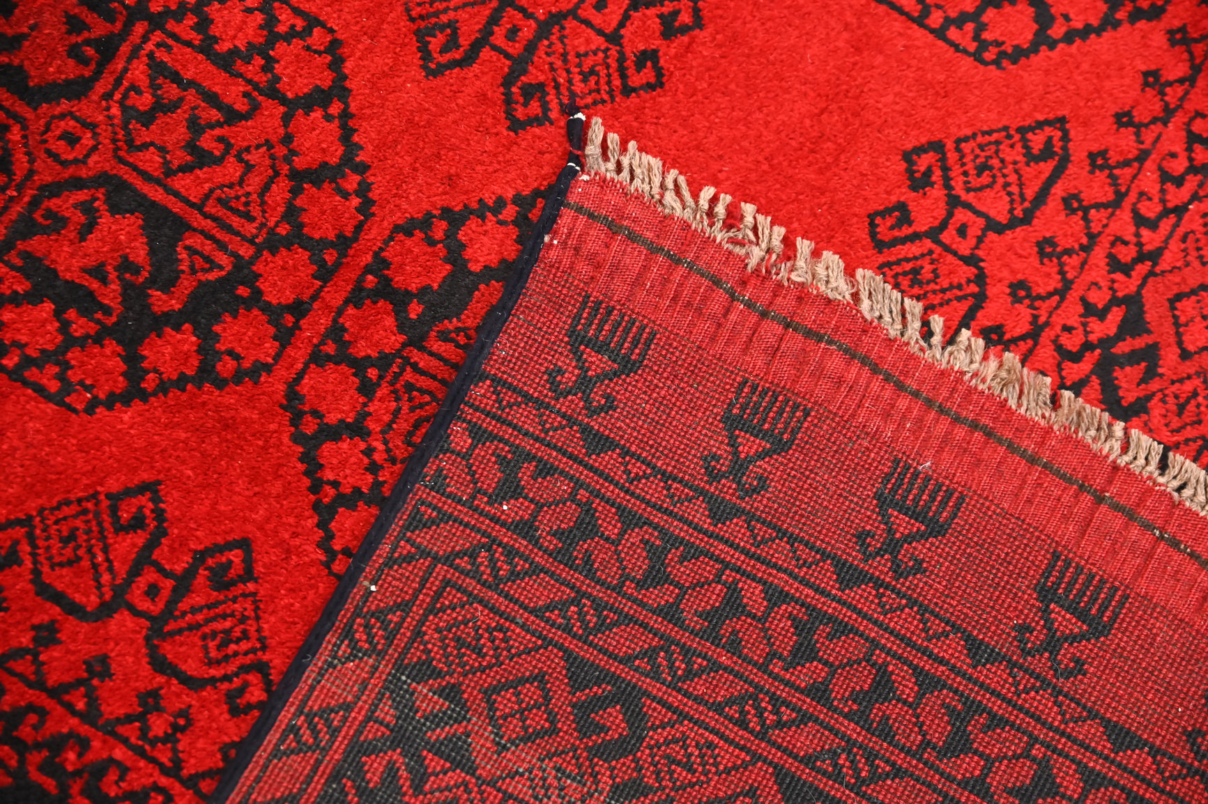 Red Afghan Turkoman Bokhara Wool Rug 291cm x 189cm