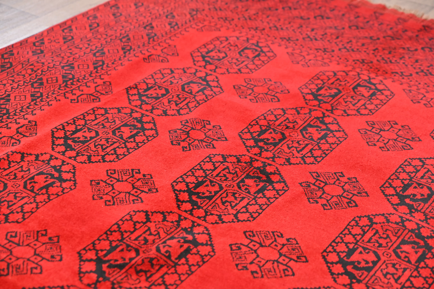 Red Afghan Turkoman Bokhara Wool Rug 291cm x 189cm