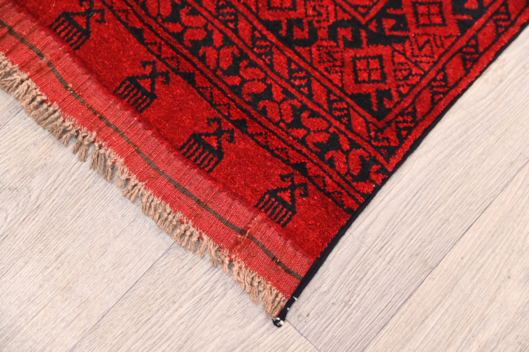 Red Afghan Turkoman Bokhara Wool Rug 291cm x 189cm