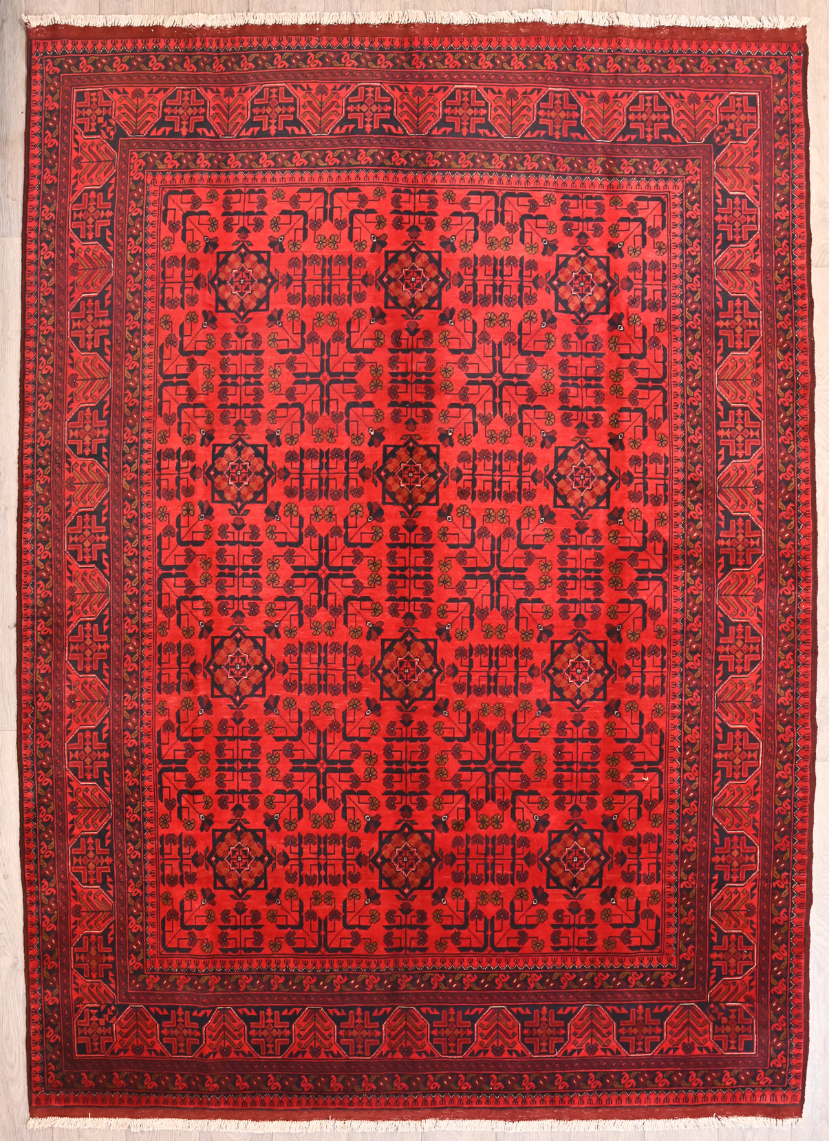 Red Afghan Khal Wool Rug 298cm x 207cm