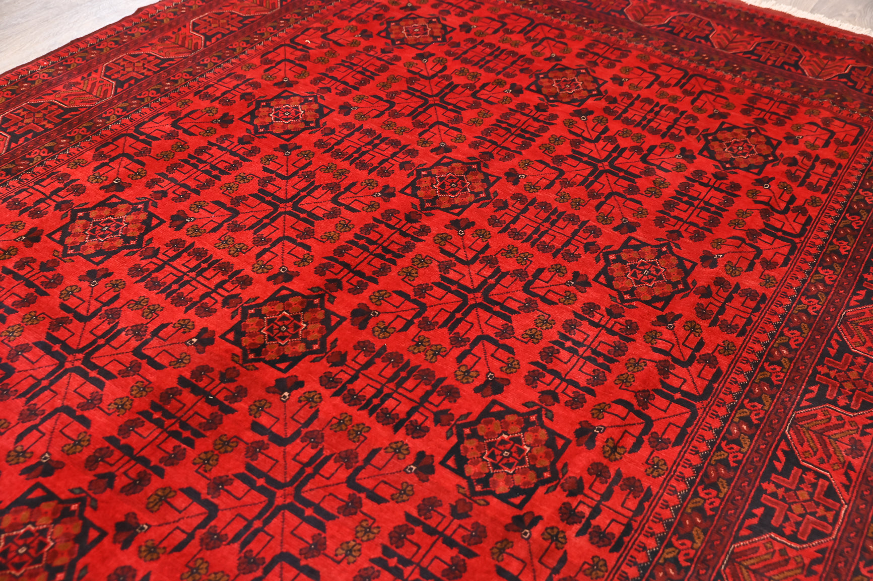 Red Afghan Khal Wool Rug 298cm x 207cm