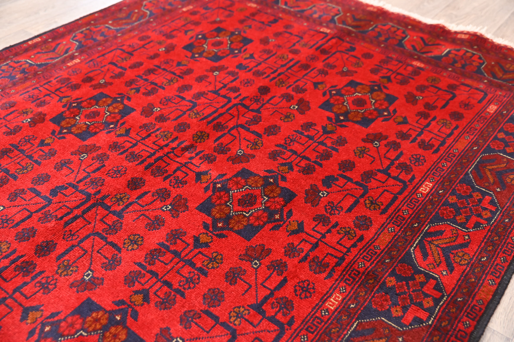 Red Afghan Khal Wool Rug 195cm x 146cm