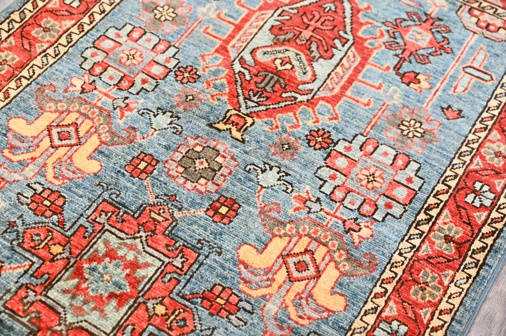 Blue Afghan Ariana Chobi Wool Rug 126cm x 85cm