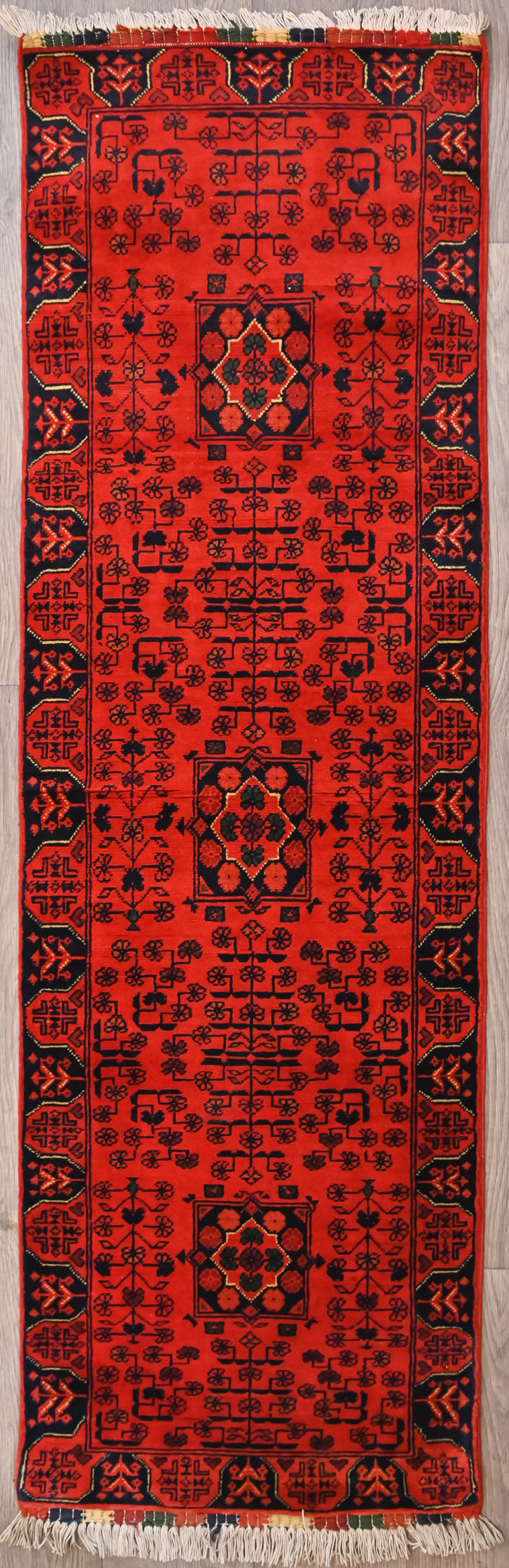 Red Afghan Khamyab Wool Runner 193cm x 58cm