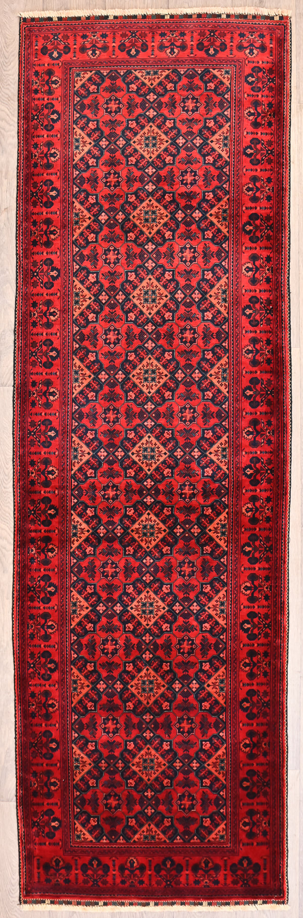 Red Fine Afghan Beljick Wool Runner 283cm x 86cm