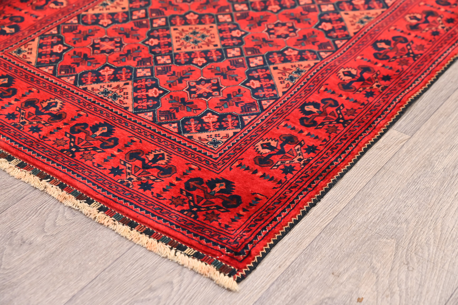 Red Fine Afghan Beljick Wool Runner 283cm x 86cm