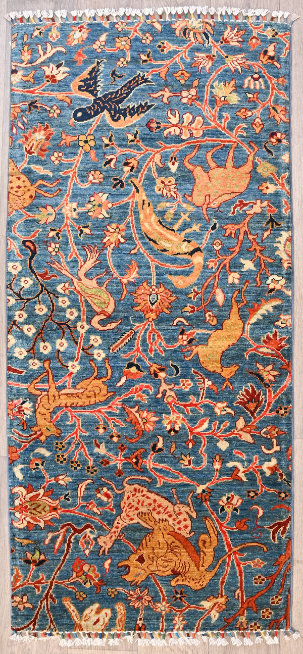 Blue Pictorial Afghan Chobi Wool Rug 186cm x 152cm