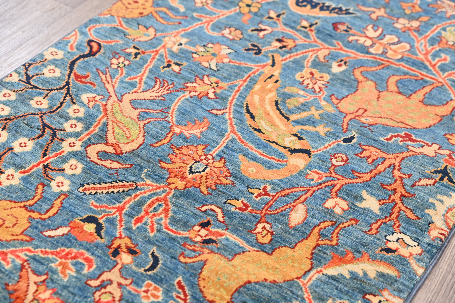Blue Pictorial Afghan Chobi Wool Rug 186cm x 152cm