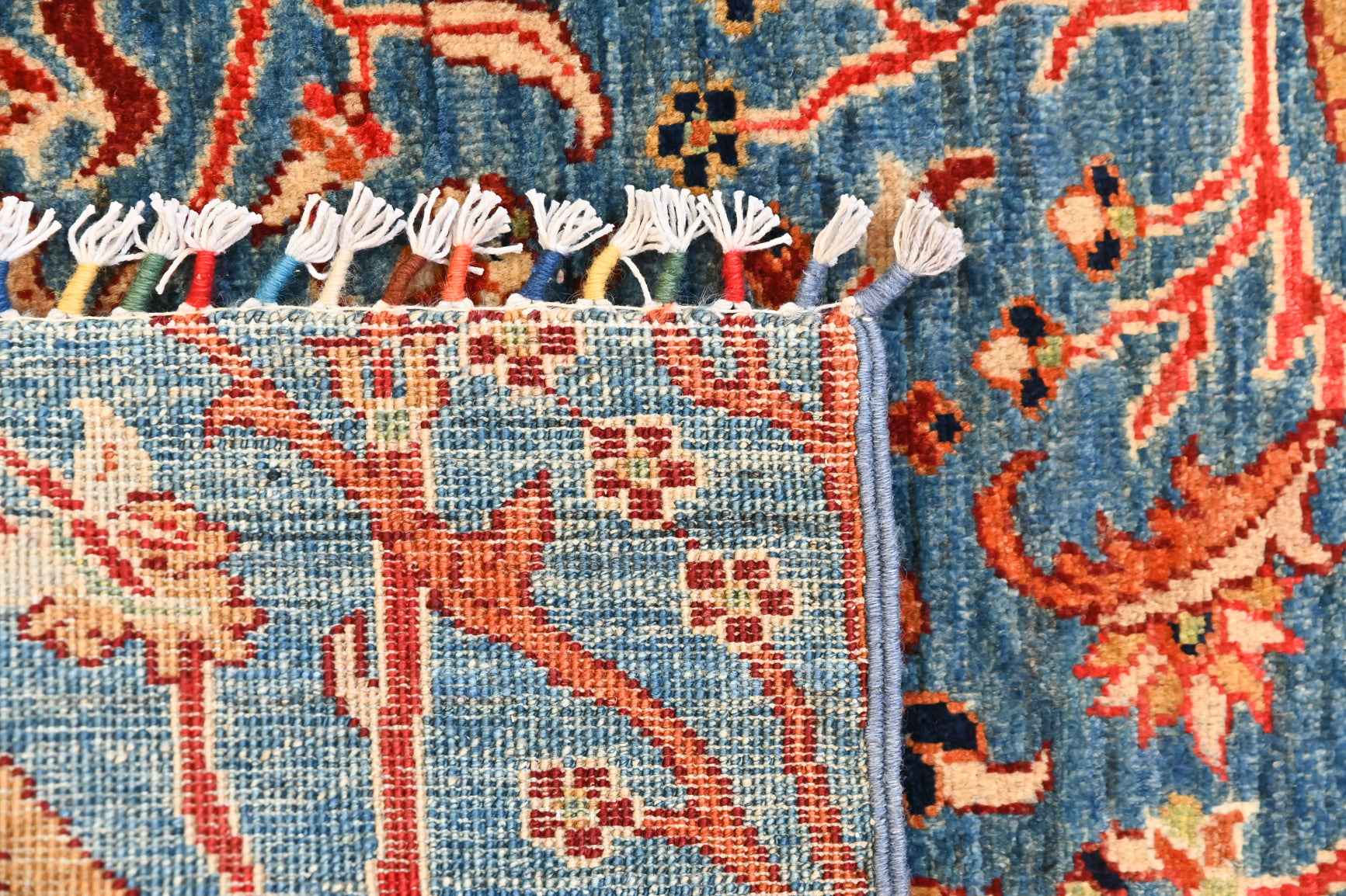 Blue Pictorial Afghan Chobi Wool Rug 186cm x 152cm