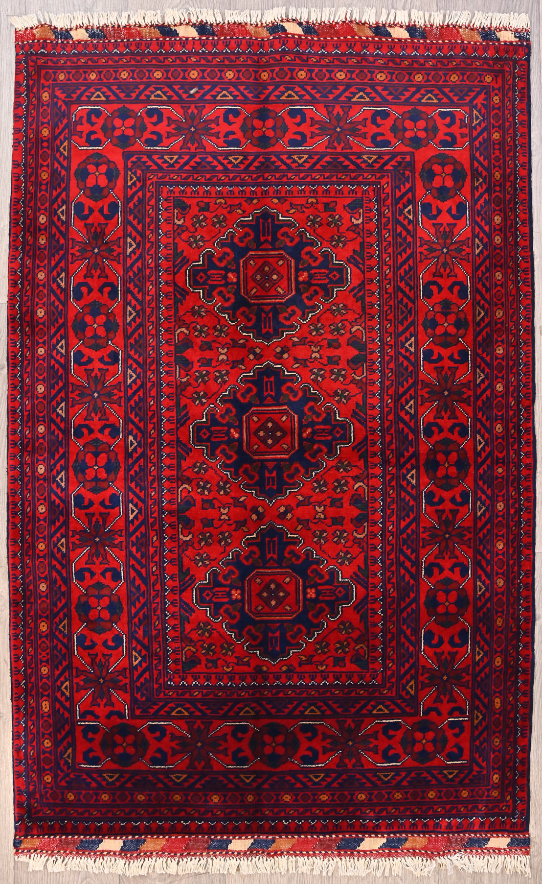 Red Afghan Khamyab Wool Rug 149cm x 97cm