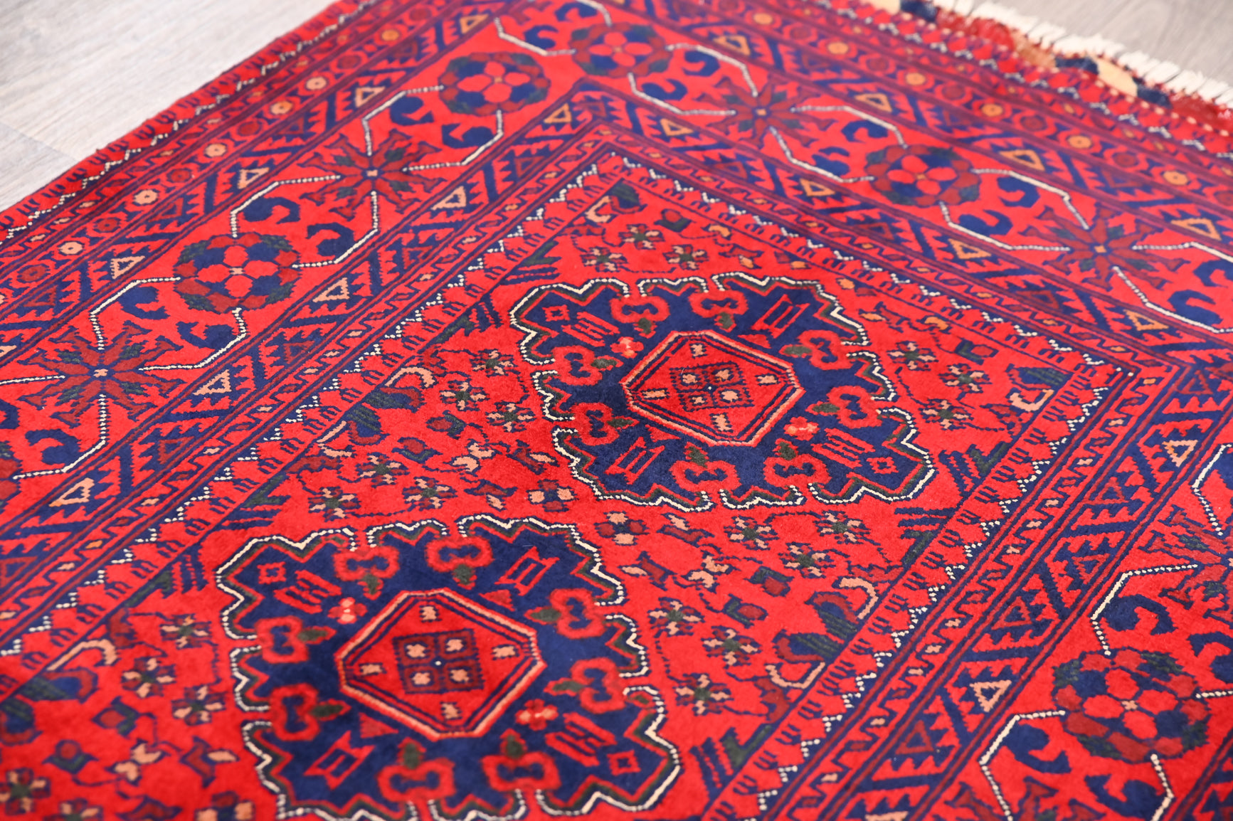 Red Afghan Khamyab Wool Rug 149cm x 97cm