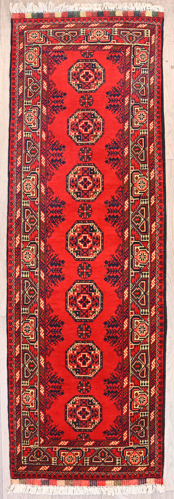 Red Afghan Khamyab Khal Wool Runner 188cm x 61cm