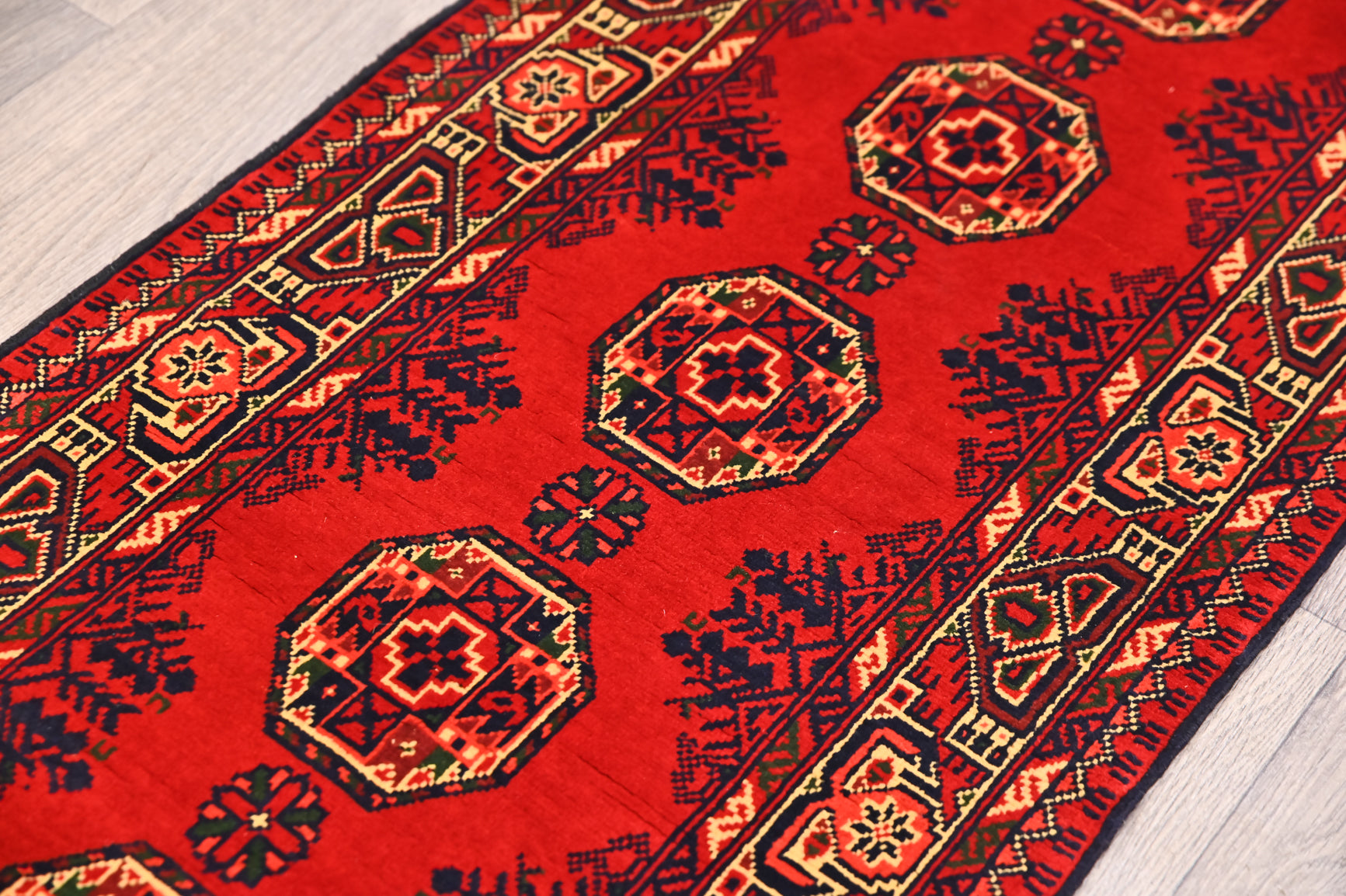 Red Afghan Khamyab Wool Runner 188cm x 61cm