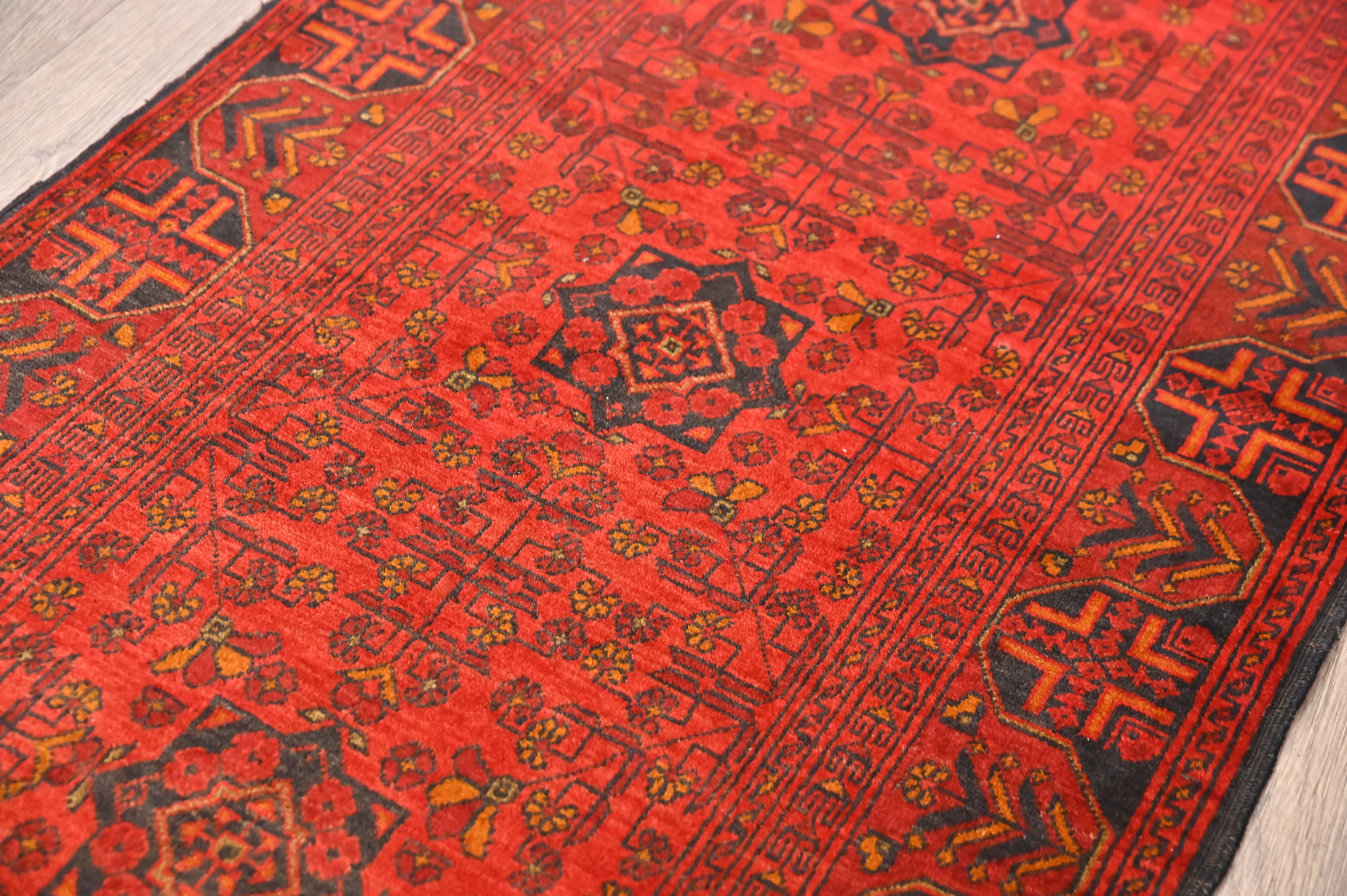 Red Afghan Khal Wool Runner 287cm x 83cm