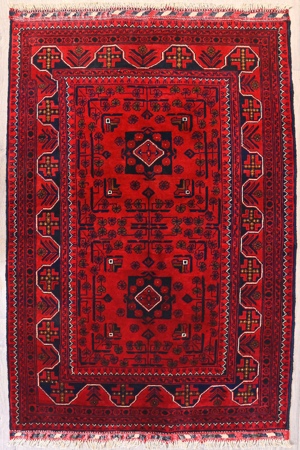 Red Afghan Khamyab Wool Rug 142cm x 97cm