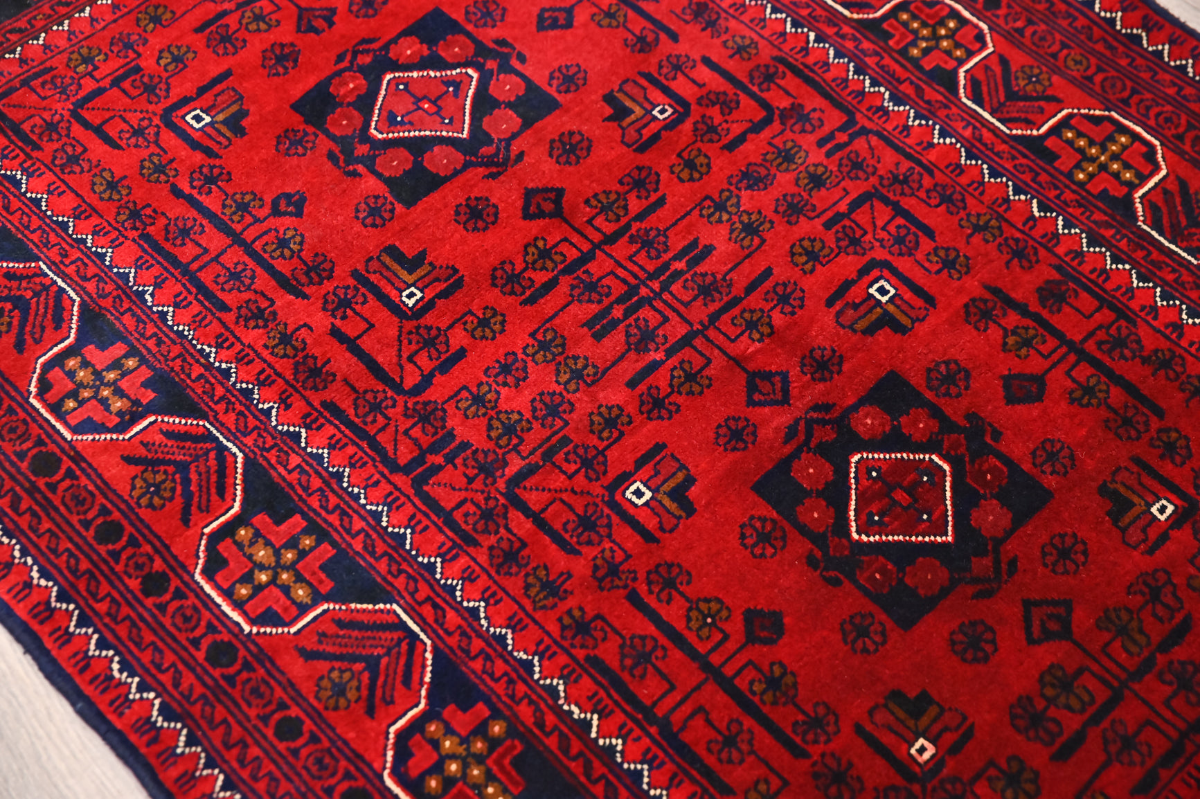 Red Afghan Khamyab Wool Rug 142cm x 97cm