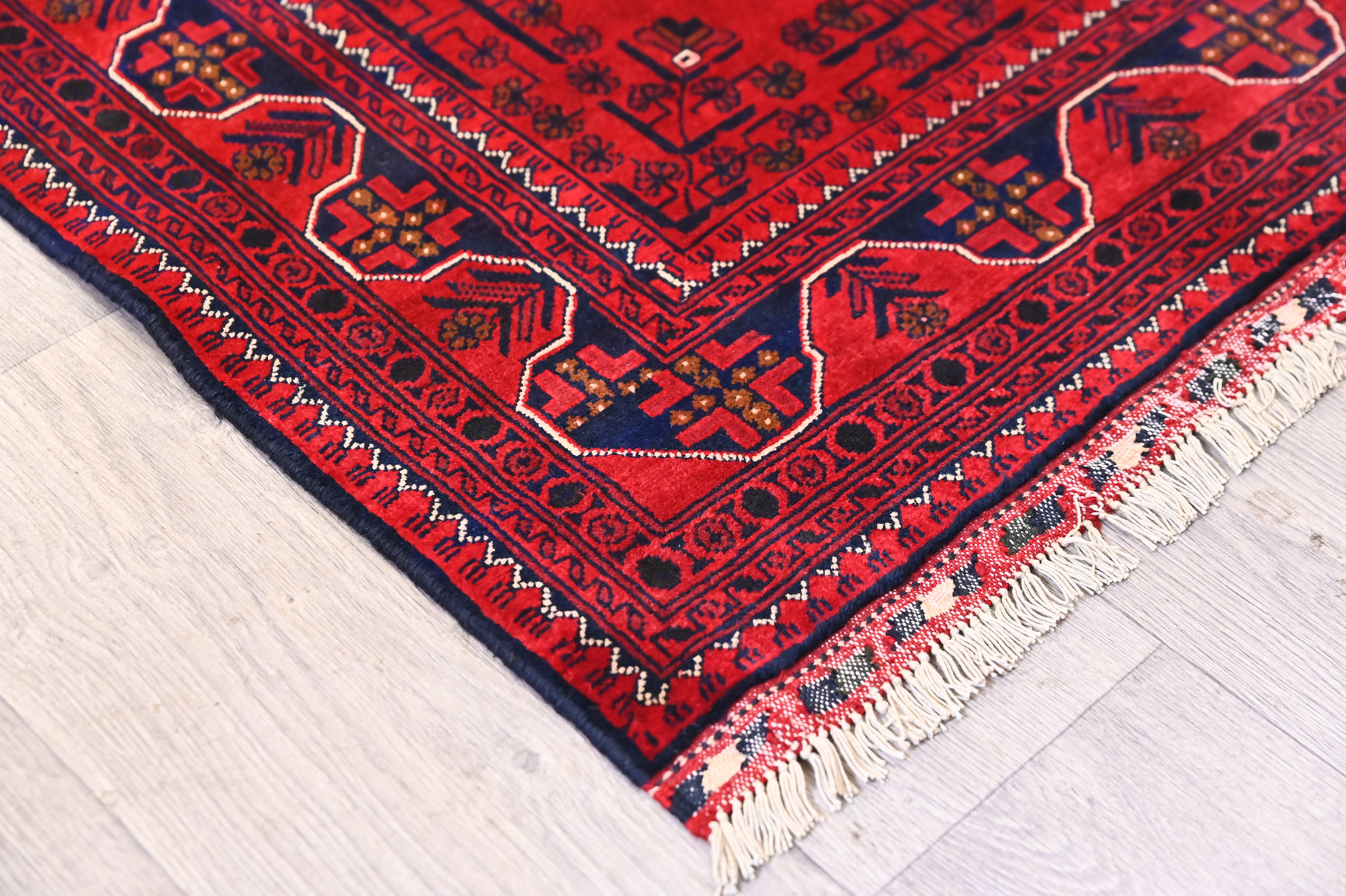 Red Afghan Khamyab Wool Rug 142cm x 97cm