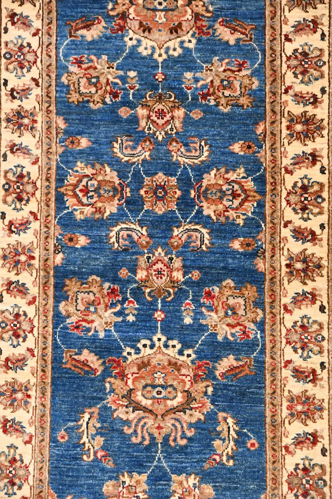 Navy Blue Afghan Chobi Wool Runner 285cm x 79cm