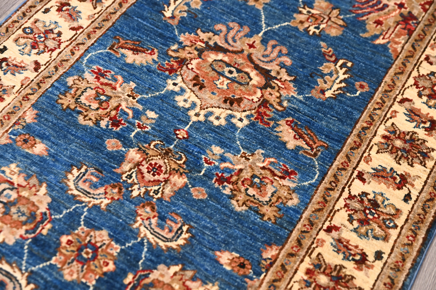 Navy Blue Afghan Chobi Wool Runner 285cm x 79cm