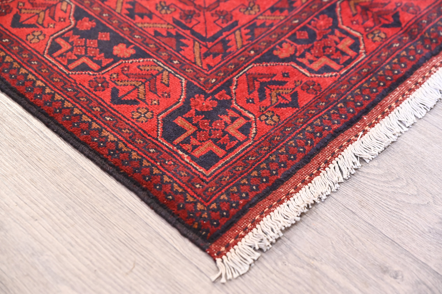 Red Afghan Khal Wool Rug 140cm x 100cm