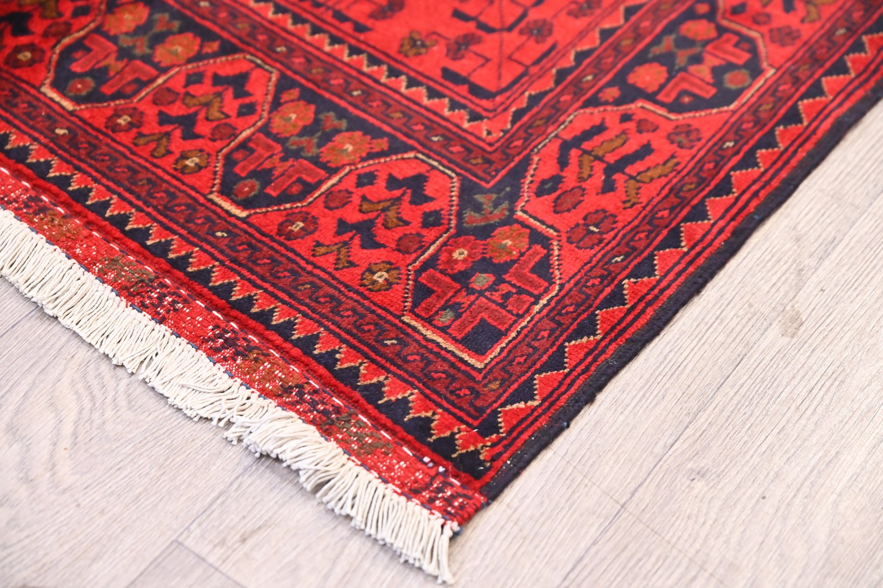 Red Afghan Khal Wool Rug 150cm x 108cm