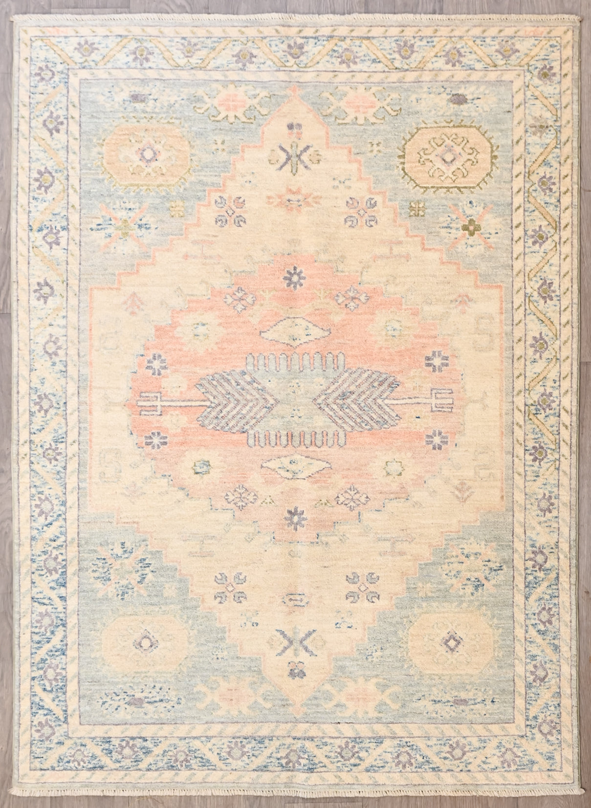 Pastel Pink Blue Afghan Chobi Wool Rug 198cm x 143cm