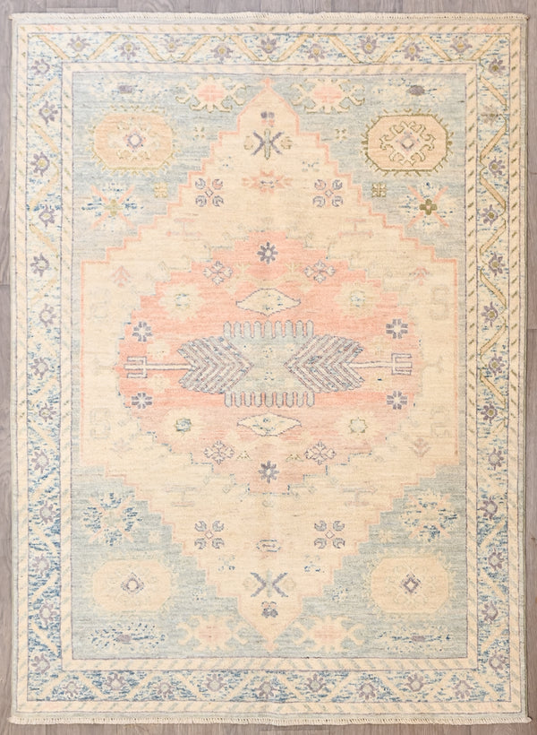 Pastel Pink Blue Afghan Chobi Wool Rug 198cm x 143cm