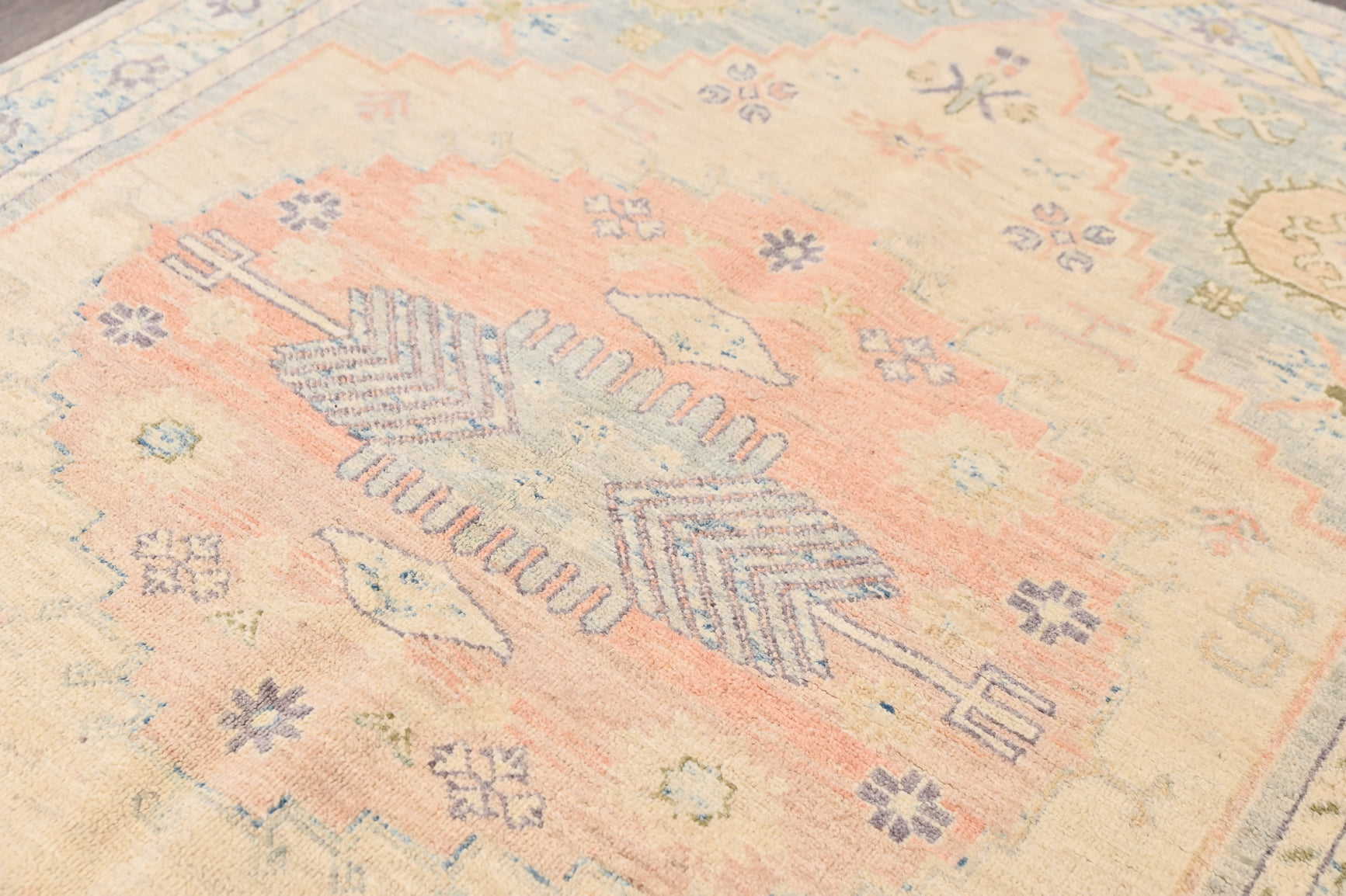 Pastel Pink Blue Afghan Chobi Wool Rug 198cm x 143cm