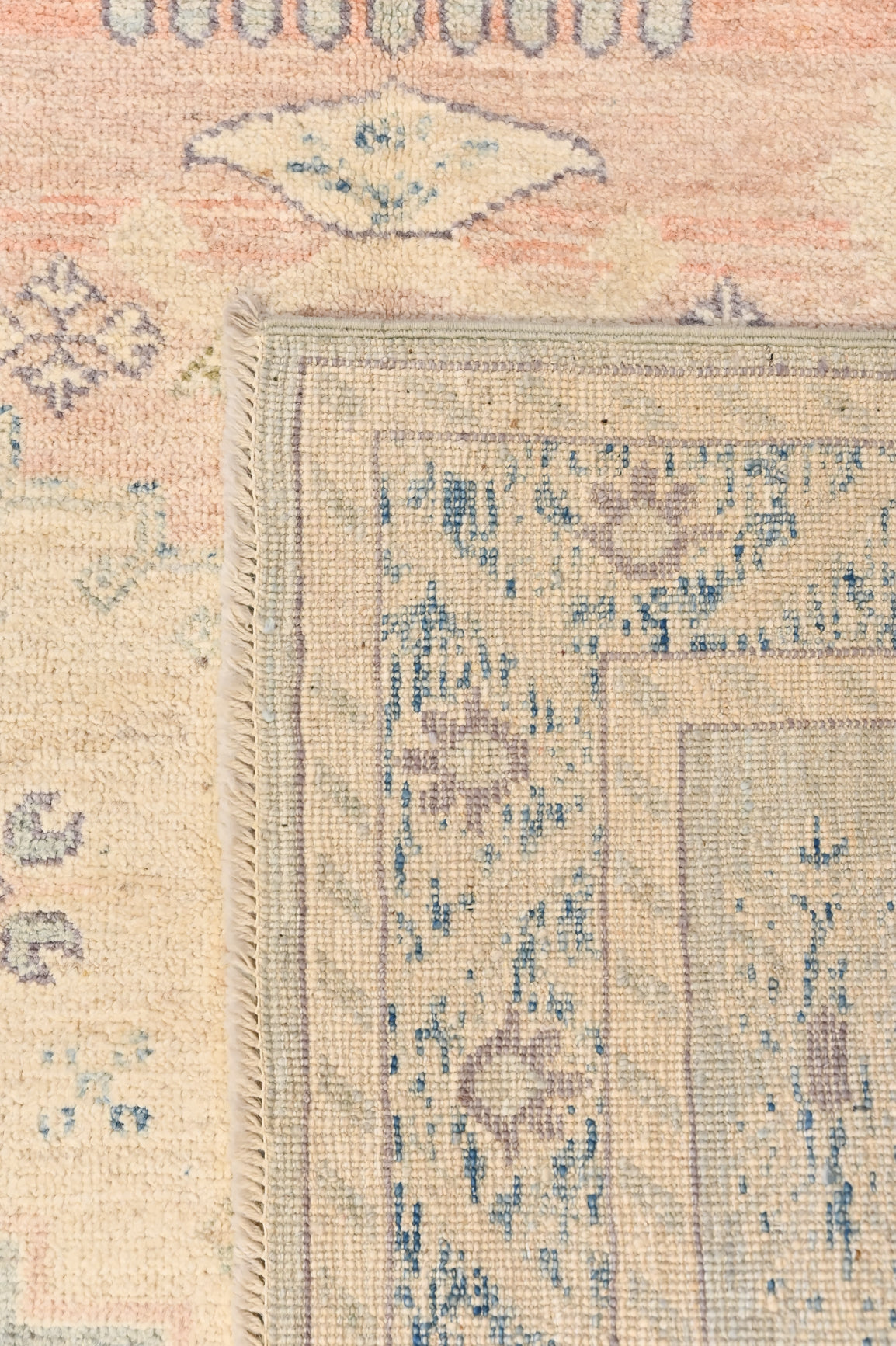 Pastel Pink Blue Afghan Chobi Wool Rug 198cm x 143cm