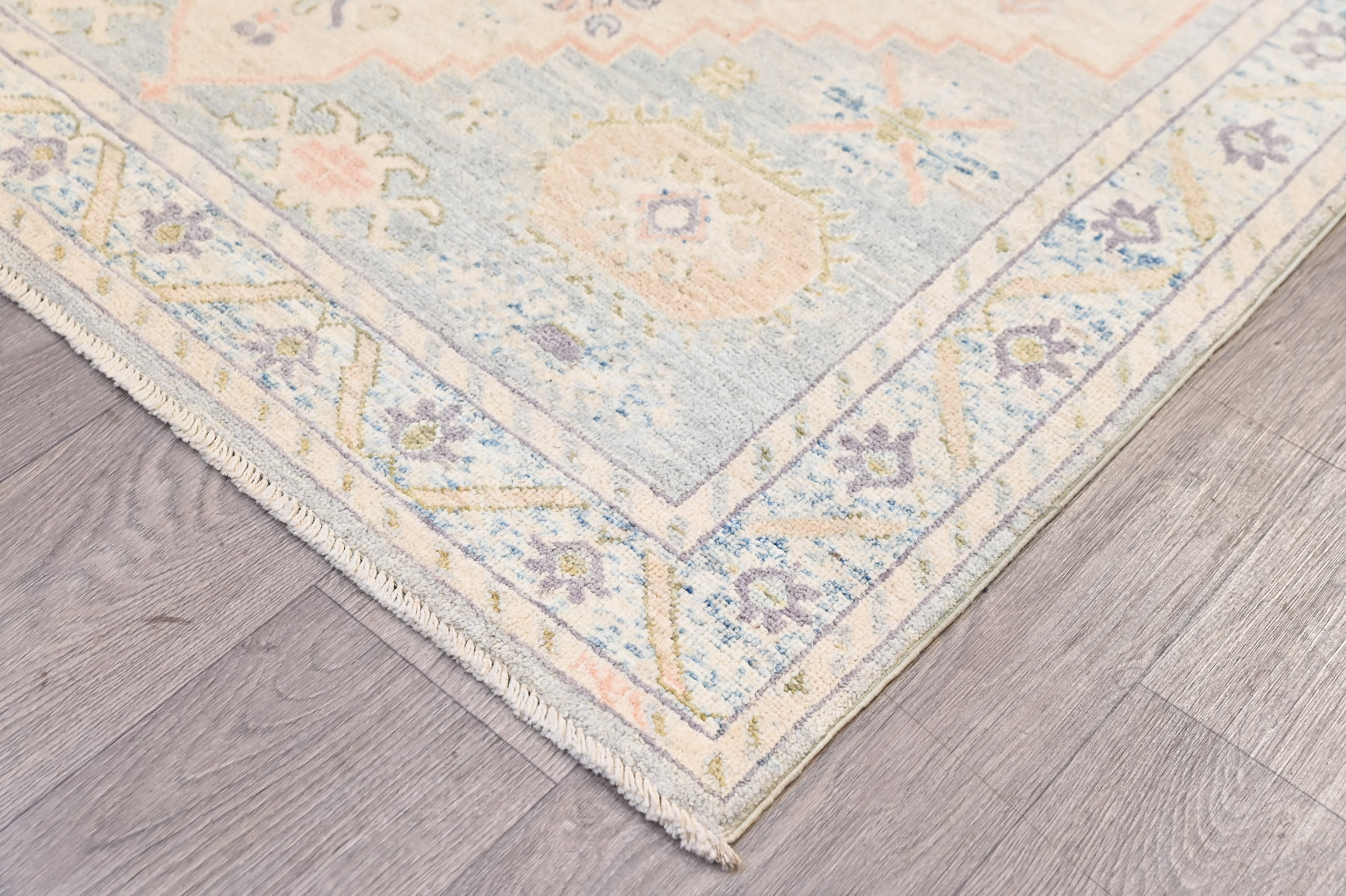 Pastel Pink Blue Afghan Chobi Wool Rug 198cm x 143cm